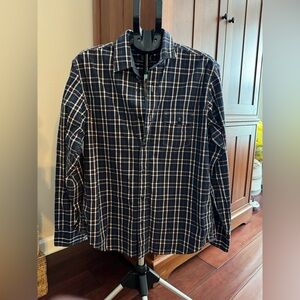 Lucky Brand Men's Plaid Shirt - Navy and White - Slim Fit XL